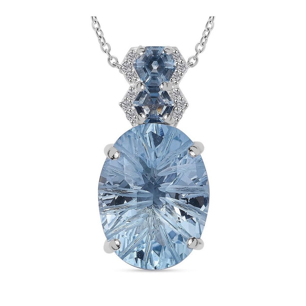 Honeycomb Cut Blue Topaz 10.10 ctw Rhodium Over Sterling Silver Pendant